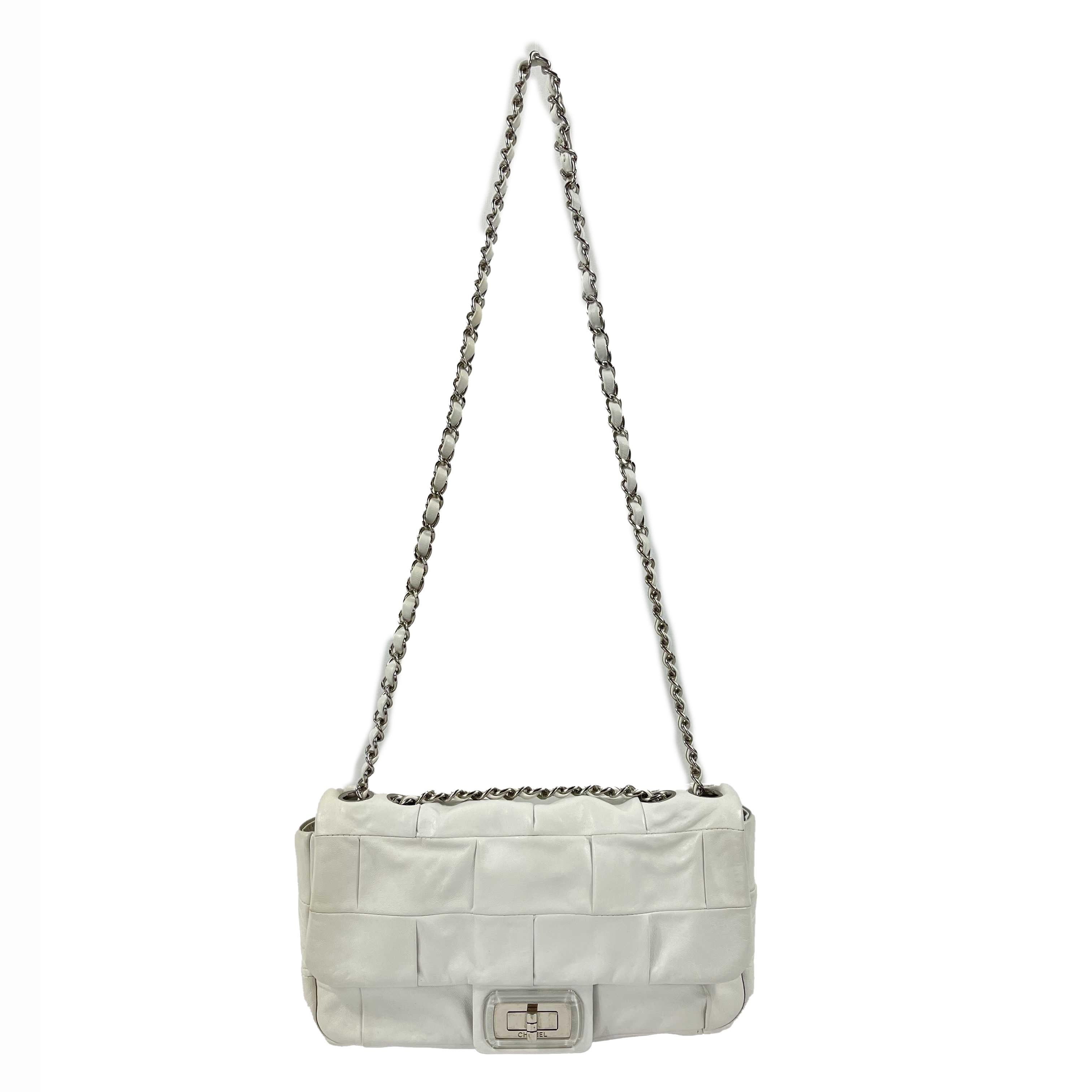 CHANEL White Lambskin Medium Mademoiselle Lock  Igloo Flap Shoulder Bag For Sale 1