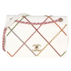 Chanel White Lambskin Multicolor Chain Intertwined Small Flap Bag