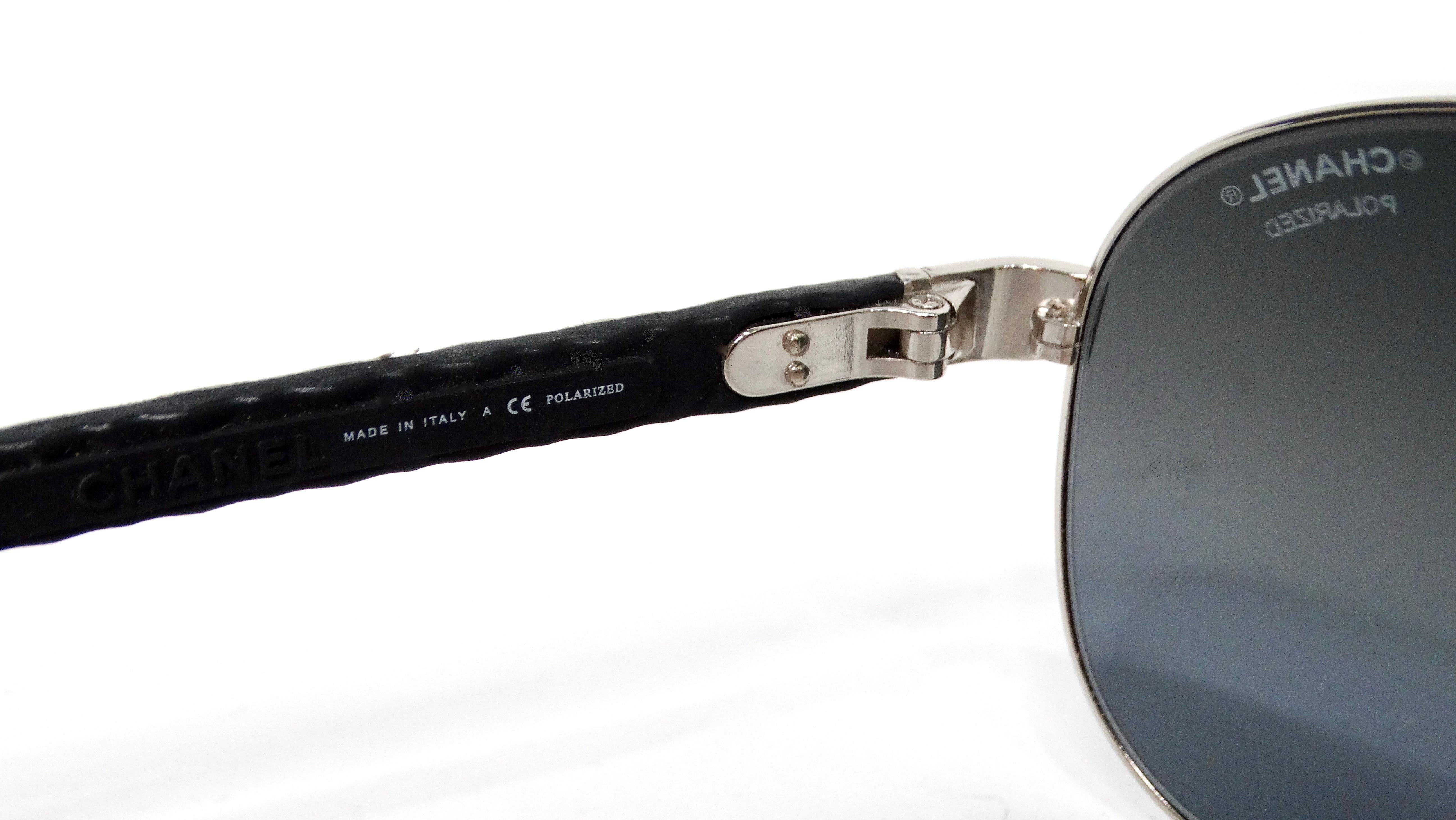 Chanel White Lambskin Quilted Aviator Sunglasses With Polarized Lenses For Sale 1