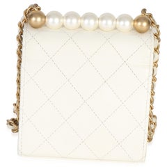 Chanel White Lambskin Quilted Chic Pearls Clutch On Chain