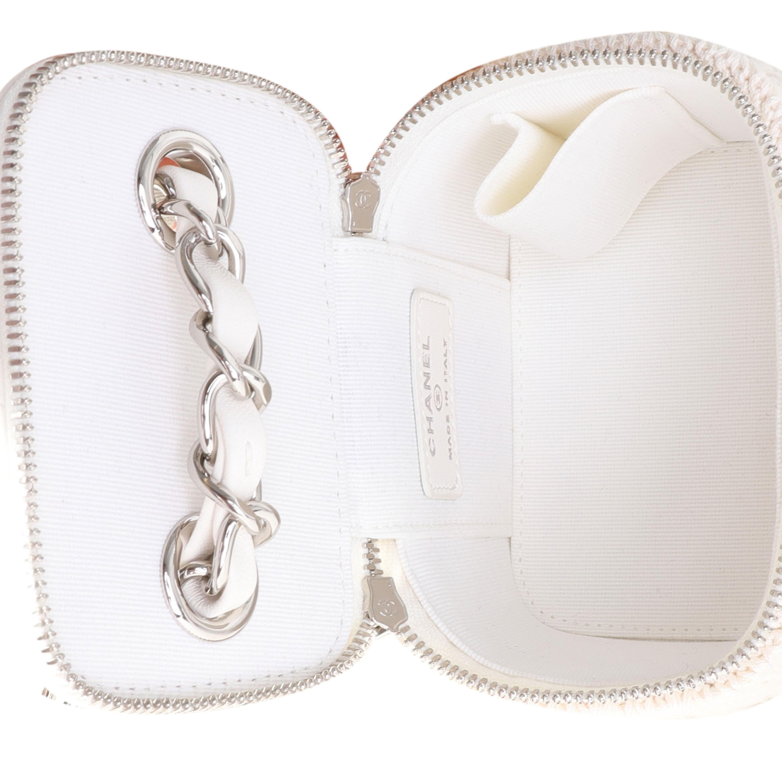 Chanel White Lambskin Quilted & Natural Crochet Mini Vanity Bag In Excellent Condition In New York, NY
