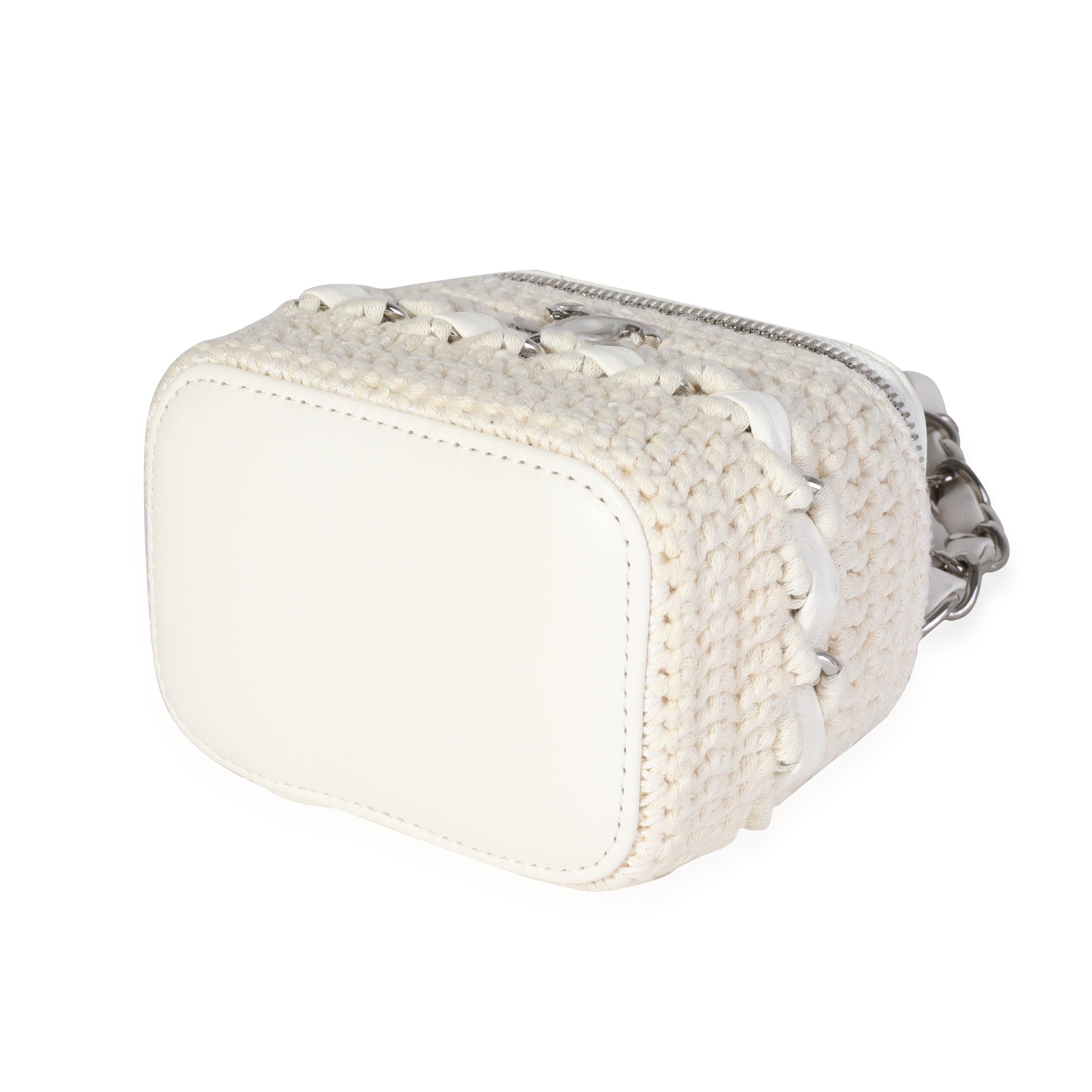 Women's Chanel White Lambskin Quilted & Natural Crochet Mini Vanity Bag