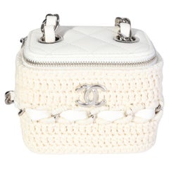 Chanel White Lambskin Quilted & Natural Crochet Mini Vanity Bag