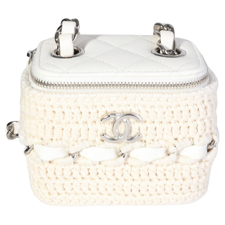 Chanel White Lambskin Quilted and Natural Crochet Mini Vanity Bag For Sale  at 1stDibs  chanel white vanity bag, glamorous crochet natural tote bag,  chanel mini diamond-quilted vanity bag