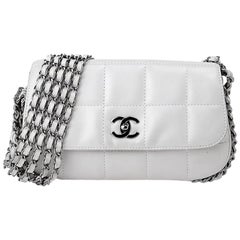 Chanel White Lambskin Silver Hardware Single Flap Bag, 2003