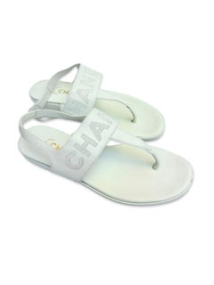 Chanel white lambskin stitching "CHANEL" sandals