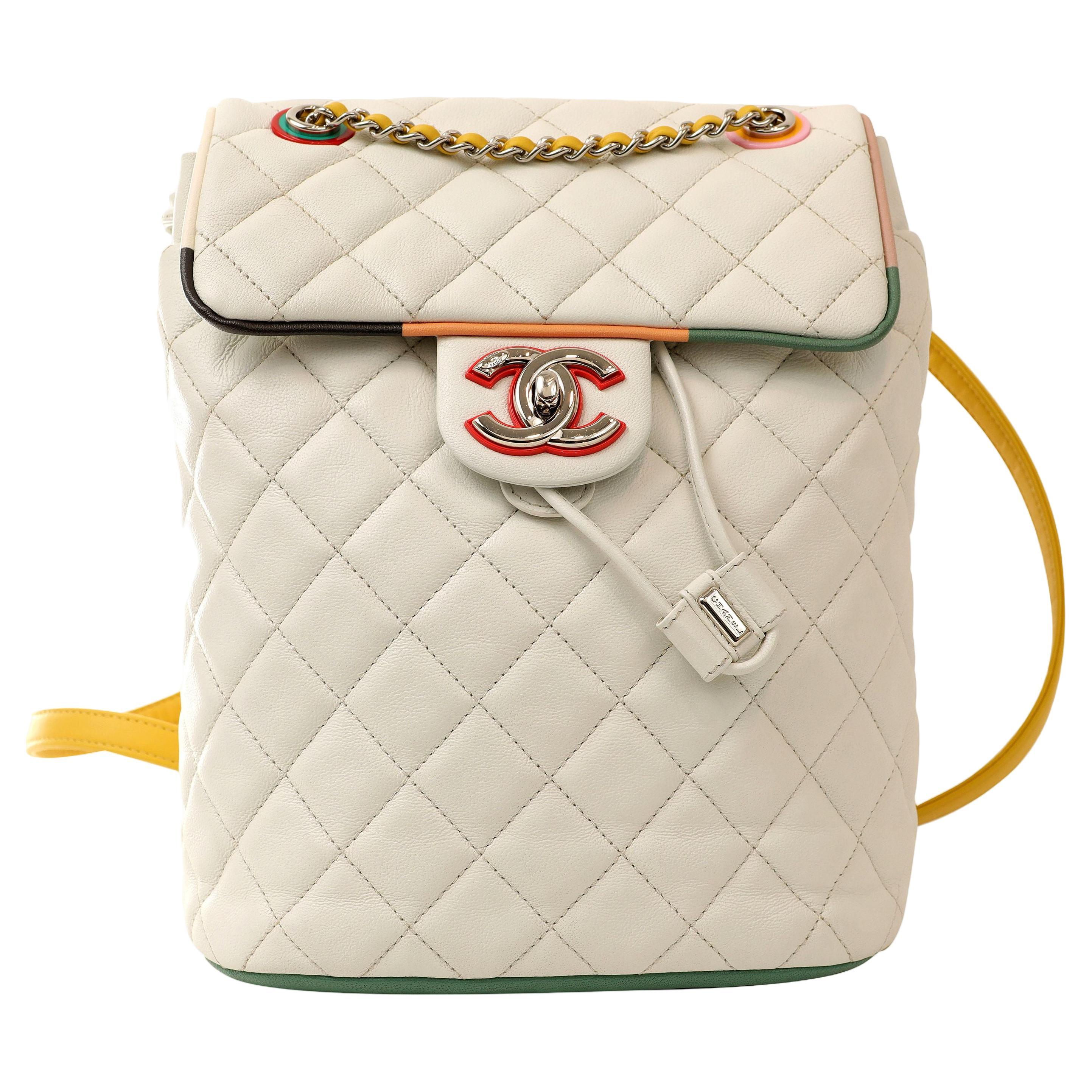 Chanel White Lambskin Urban Spirit Backpack with Silver Hardware For Sale