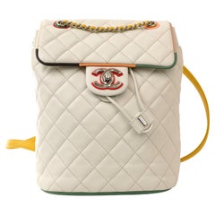 Used Chanel White Lambskin Urban Spirit Backpack with Silver Hardware