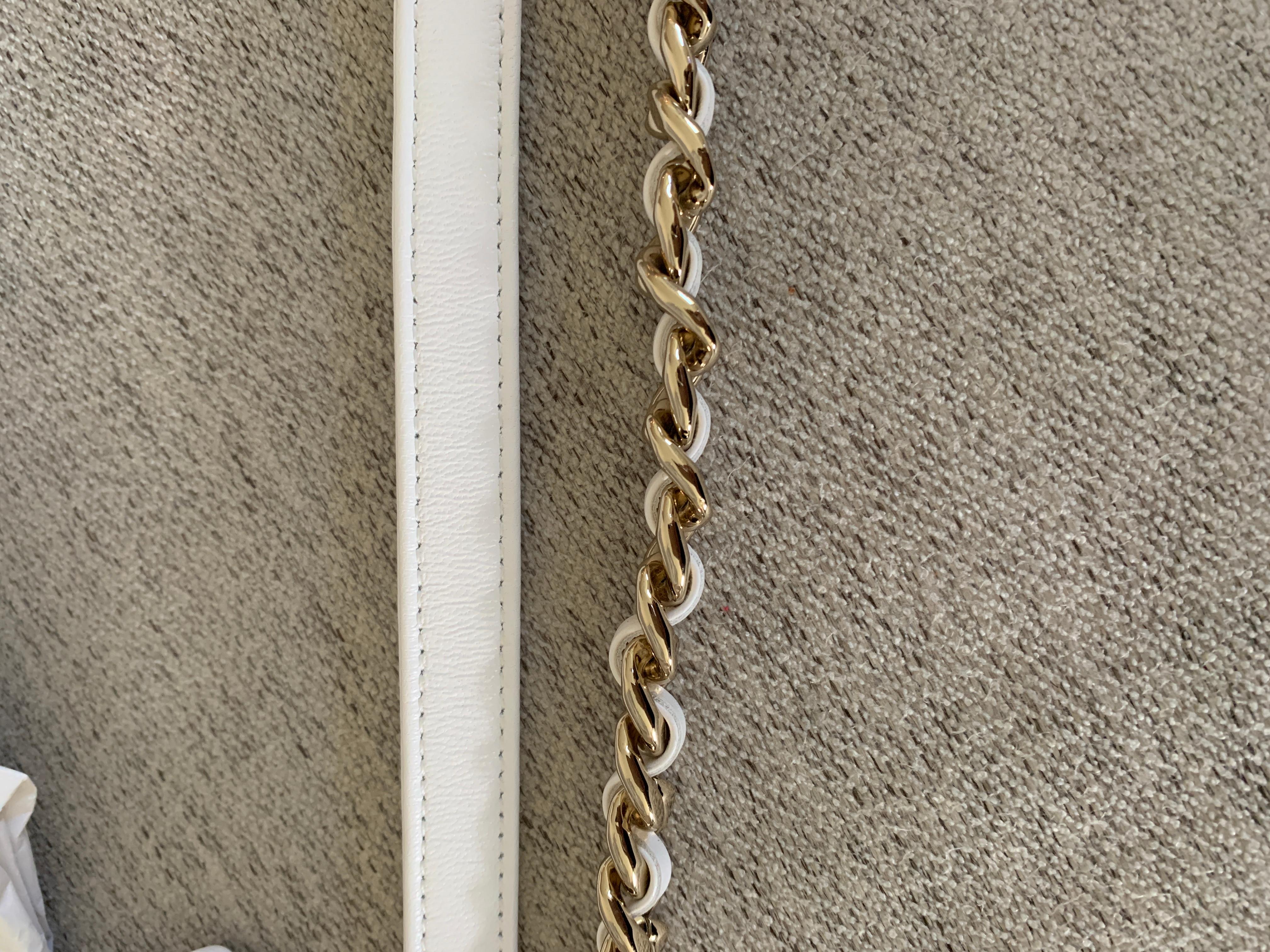 Chanel White Large Flap Bag Gold Chain Shoulder Strap 6