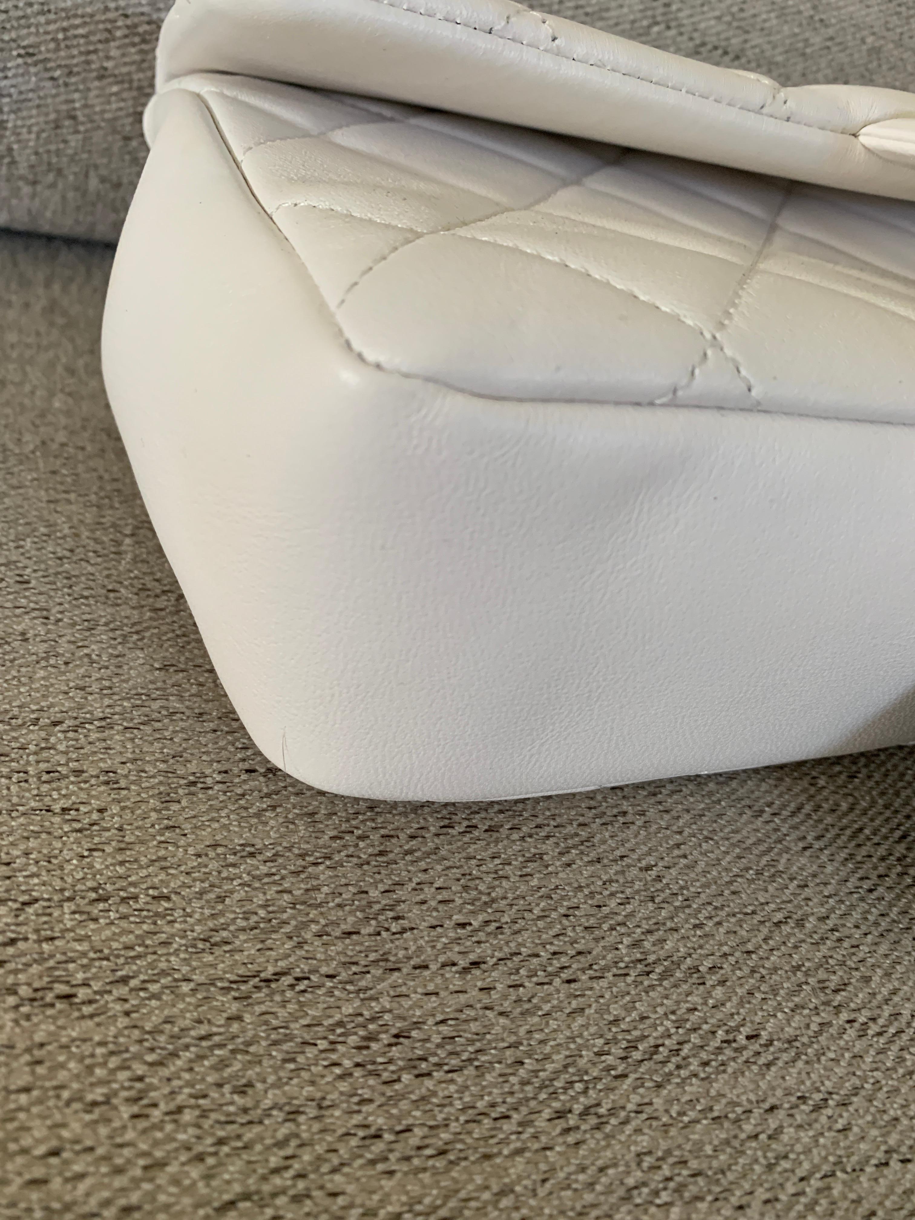 Chanel White Large Flap Bag Gold Chain Shoulder Strap 8