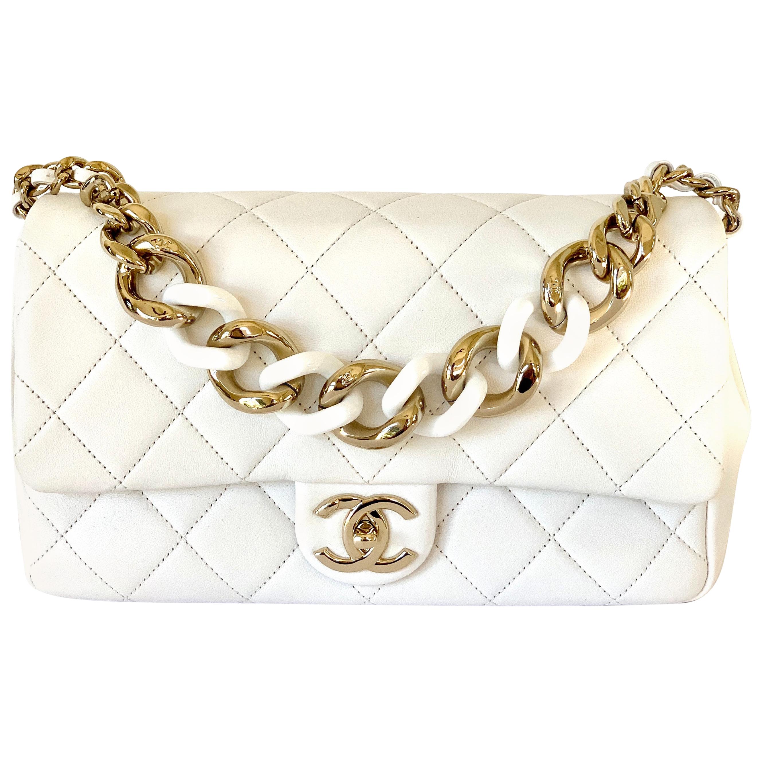 Chanel White Large Flap Bag Gold Chain Shoulder Strap at 1stDibs
