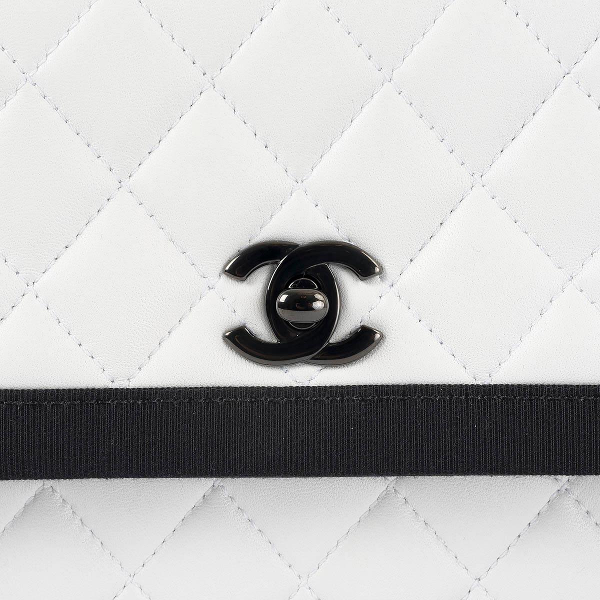 CHANEL white leather 2016 16C SEOUL BLACK GROSGRAIN TRIM FLAP Shoulder Bag 2