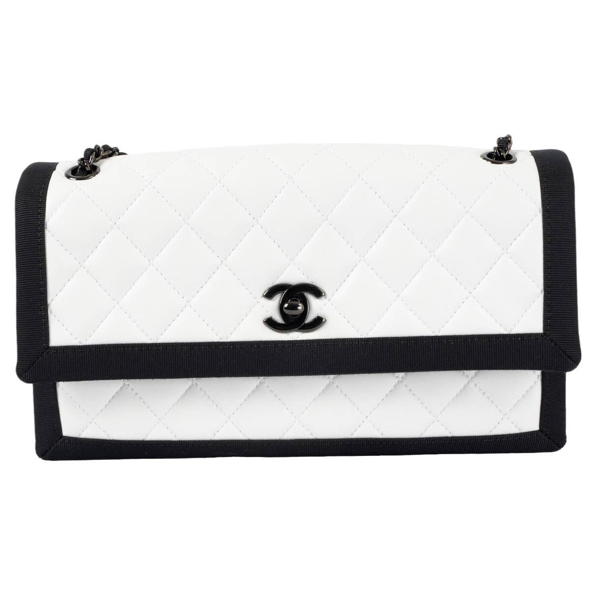 Chanel White Leather 2016 16C Seoul Black Grosgrain Trim Flap Shoulder Bag