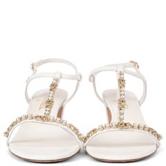 CHANEL white leather 2020 20S PEARL T-STRAP Sandals Shoes 38.5