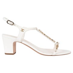 CHANEL white leather 2020 20S PEARL T-STRAP Sandals Shoes 38.5