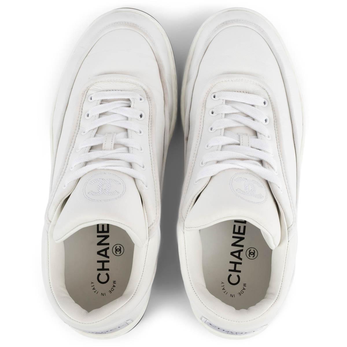 CHANEL white leather 2021 21S LOW TOP Sneakers Shoes 38.5 For Sale 1