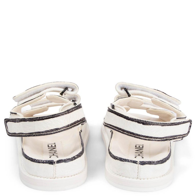 CHANEL white leather 2022 22C DUBAI PRINTED DAD Sandals Shoes 38.5 For Sale  at 1stDibs