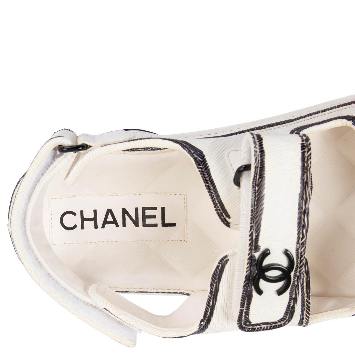 Gray CHANEL white leather 2022 22C DUBAI PRINTED DAD Sandals Shoes 38.5 For Sale