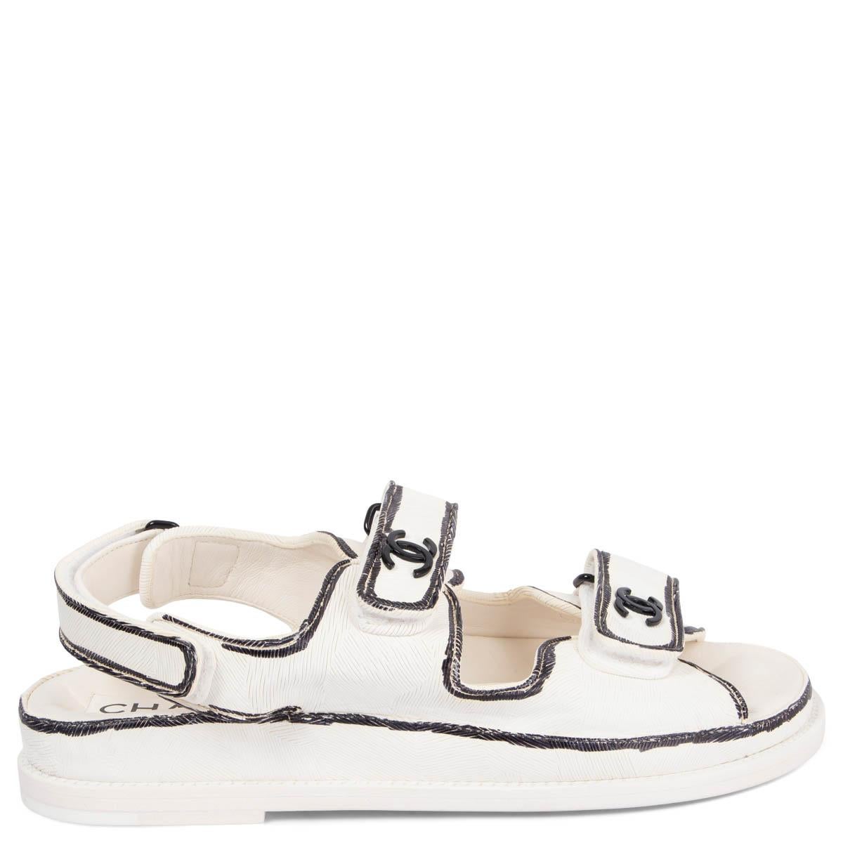 CHANEL white leather 2022 22C DUBAI PRINTED DAD Sandals Shoes 38.5 For Sale