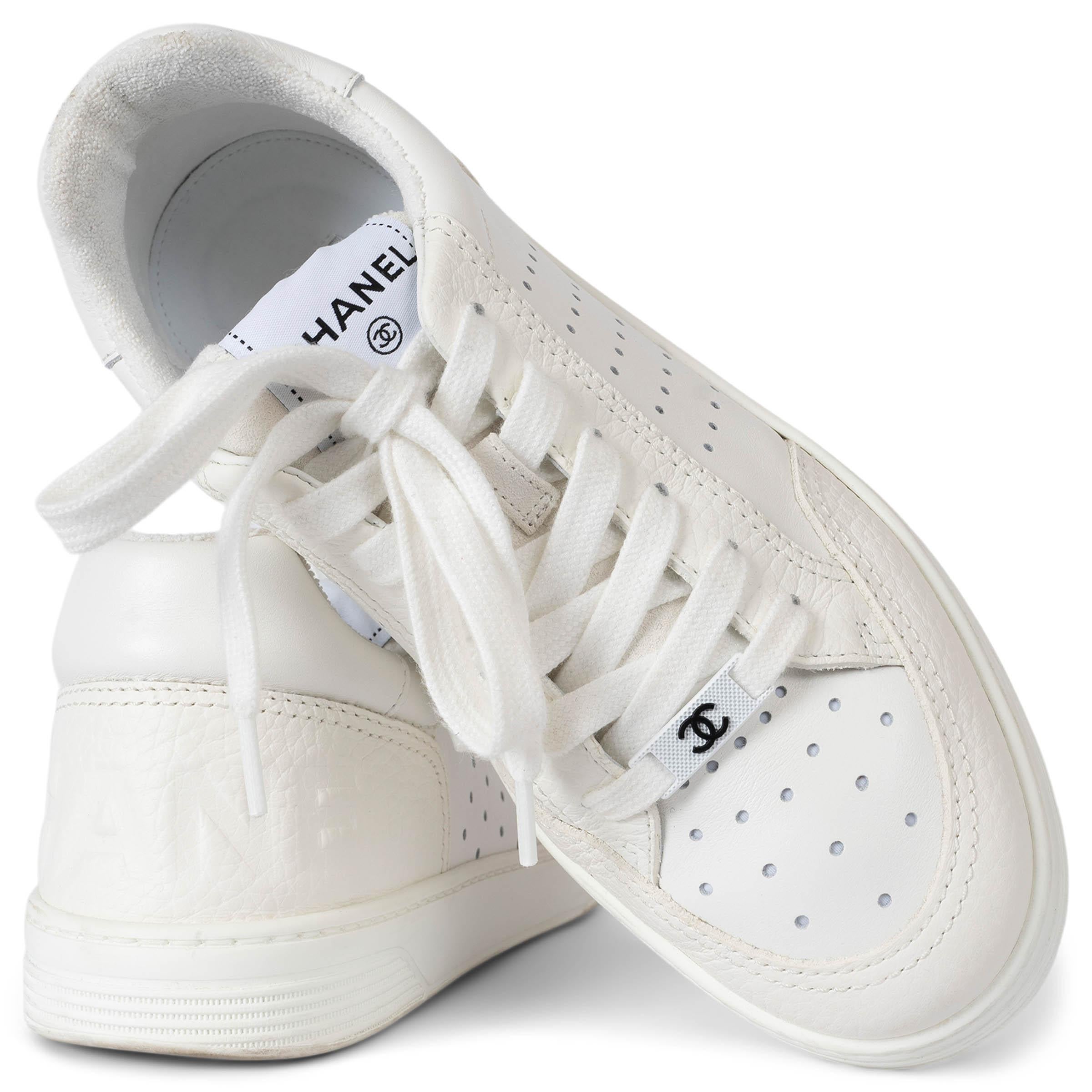 CHANEL white leather 2022 22P LOW-TOP Sneakers Shoes 38.5 fit 38 2