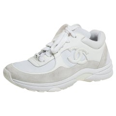Chanel Weißes Leder und Neopren CC Low Top Turnschuhe Größe 37,5