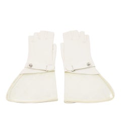 Chanel White Leather and PVC Fingerless Gloves Size 7.5