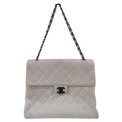 Chanel white leather black hardwared CC shoulder bag