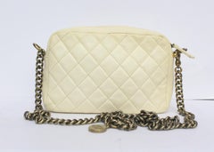 Chanel White Leather Camera Bag