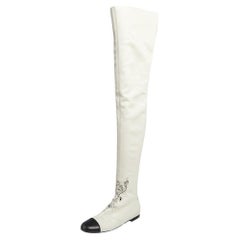 Chanel White Leather Cap Toe Thigh Over Knee High Boots Size 38