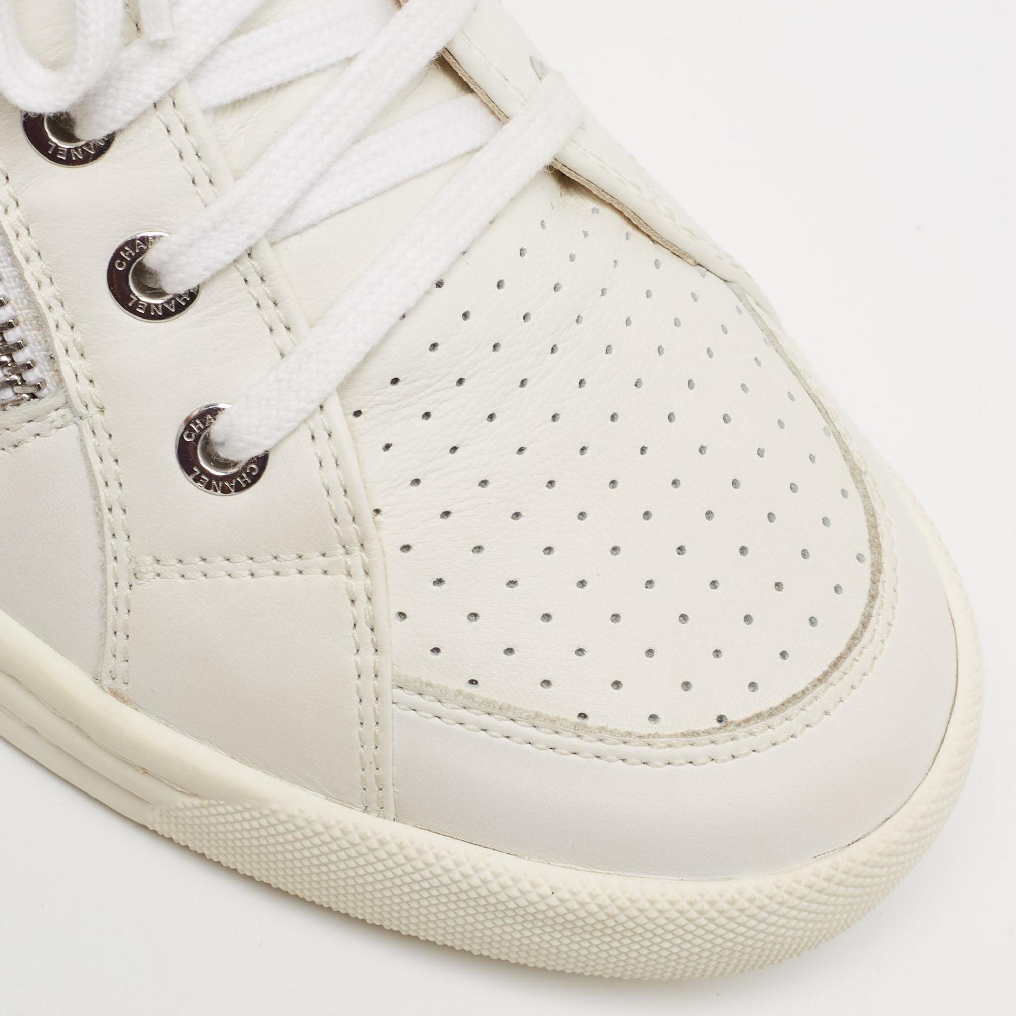 Women's Chanel White Leather CC High Top Sneakers Size 37.5