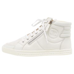 Chanel White Leather CC High Top Sneakers Size 37.5
