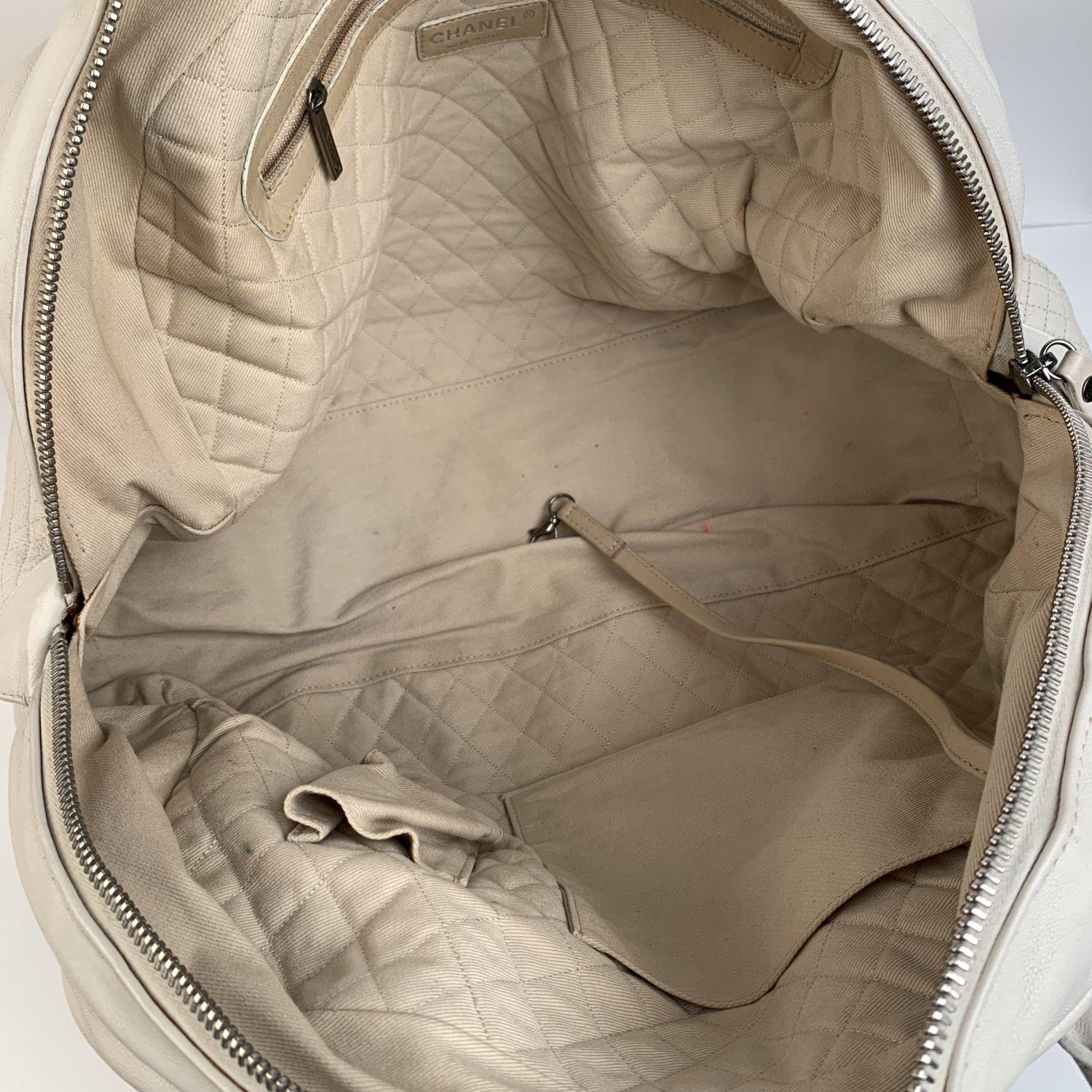 Chanel White Leather CC Logo Bowling Bowler Duffle Bag 2