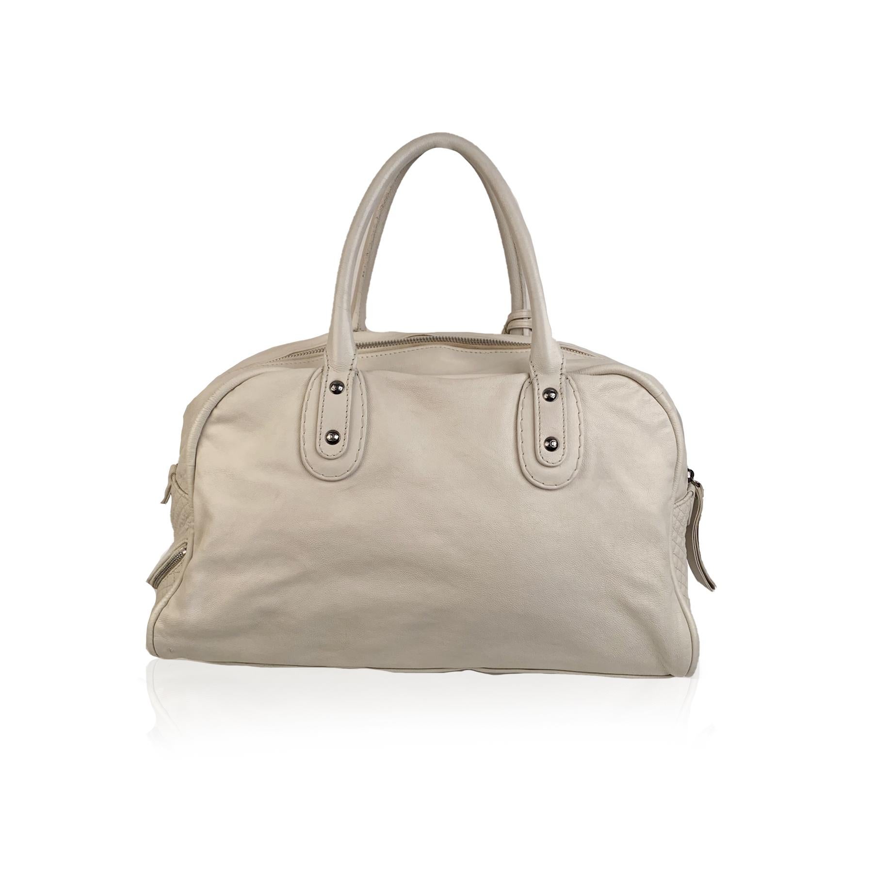 Brown Chanel White Leather CC Logo Bowling Bowler Duffle Bag