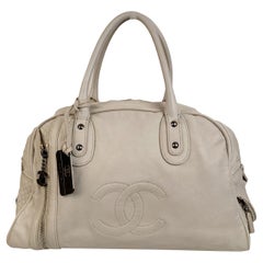 Chanel White Leather CC Logo Bowling Bowler Duffle Bag