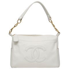 Chanel white leather CC logo shoulder bag