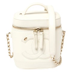 Chanel White Leather CC Mania Vanity Case