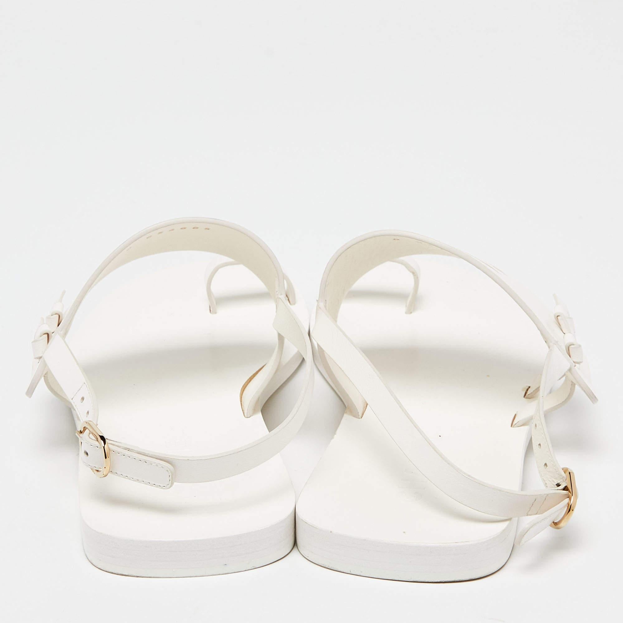 Chanel White Leather CC Toe Ring Slingback Sandals Size 38.5 2