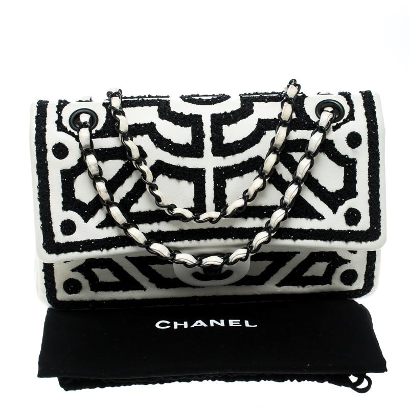 Chanel White Leather Embroidered Medium Classic Double Flap Bag 6