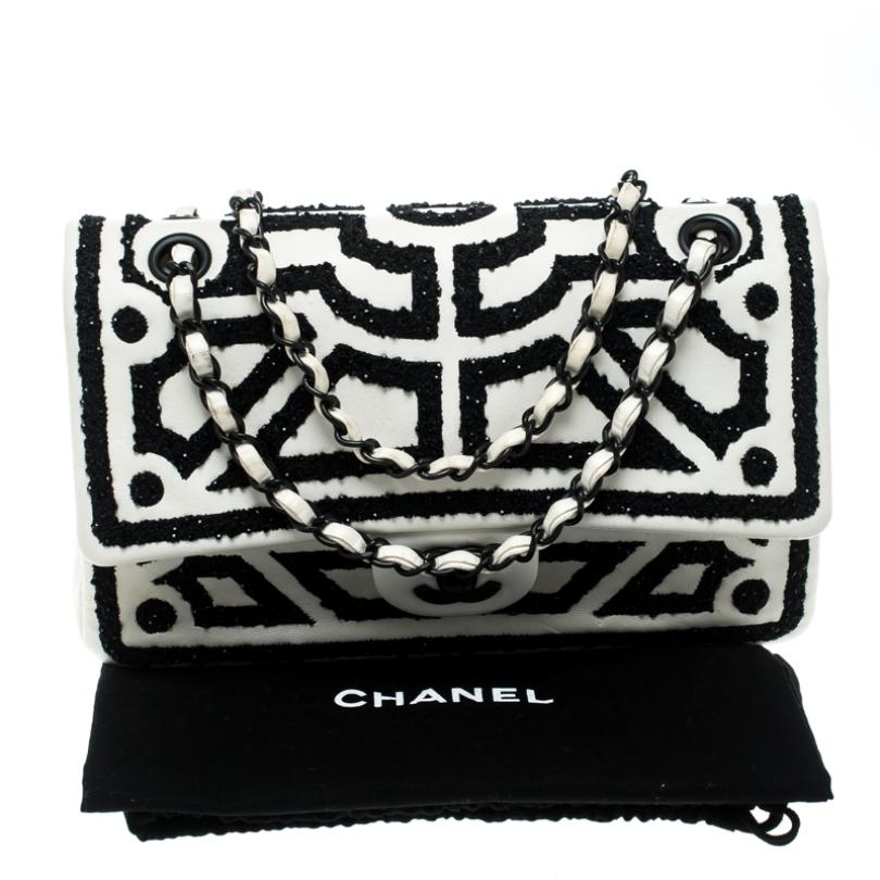 Chanel White Leather Embroidered Medium Classic Double Flap Bag 7
