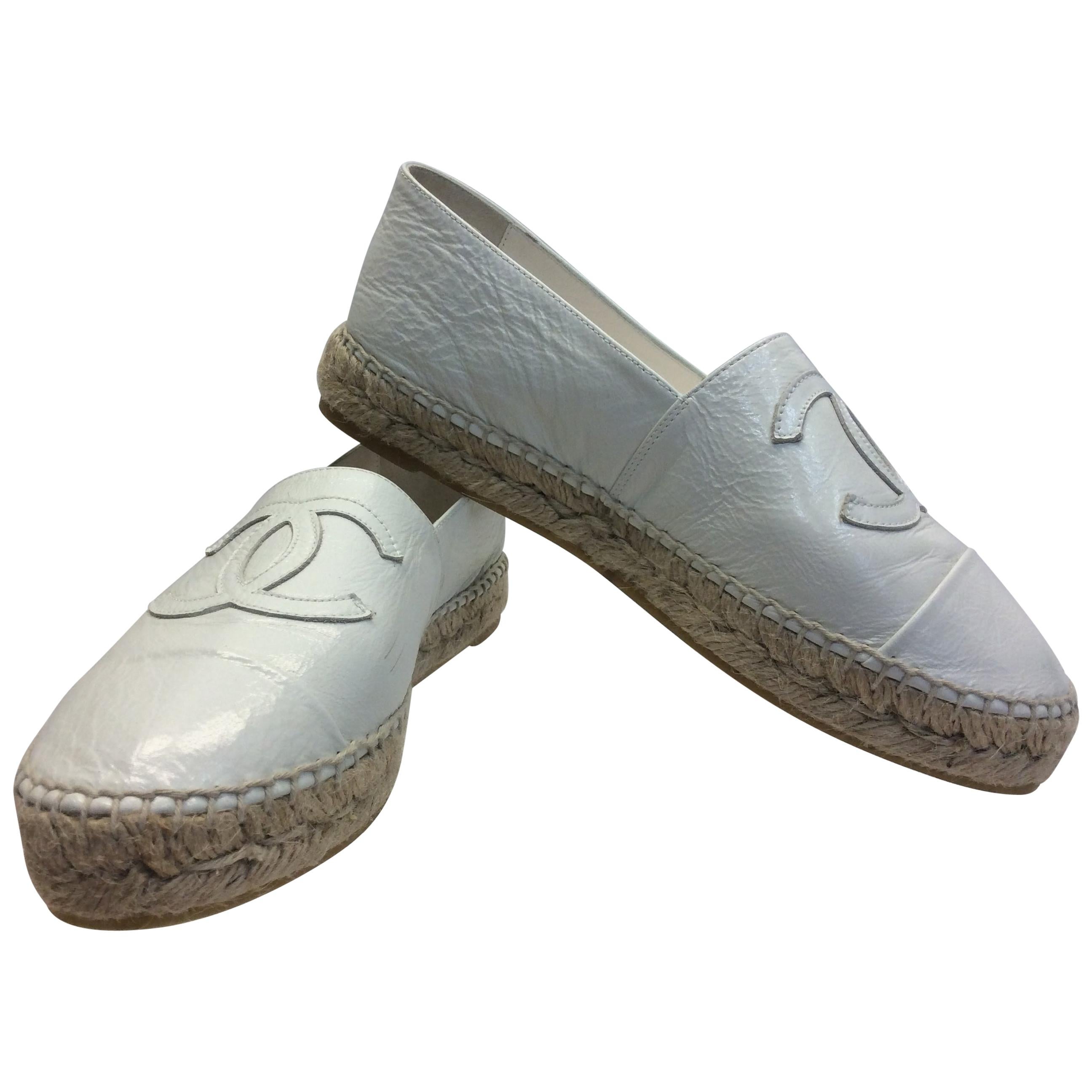 Chanel White Leather Espadrilles For Sale