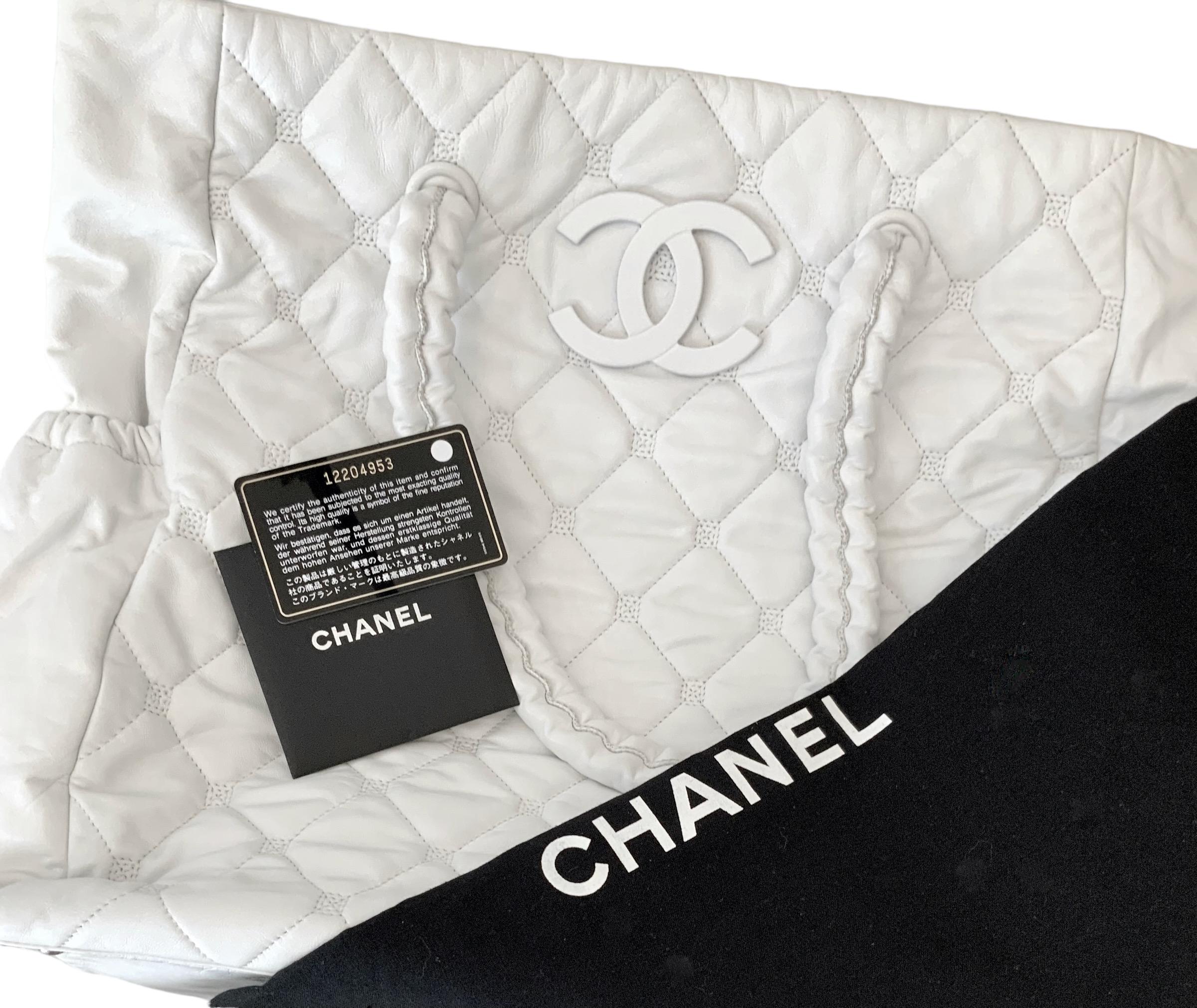 Chanel White Leather Hidden Chain Tote Bag For Sale 9