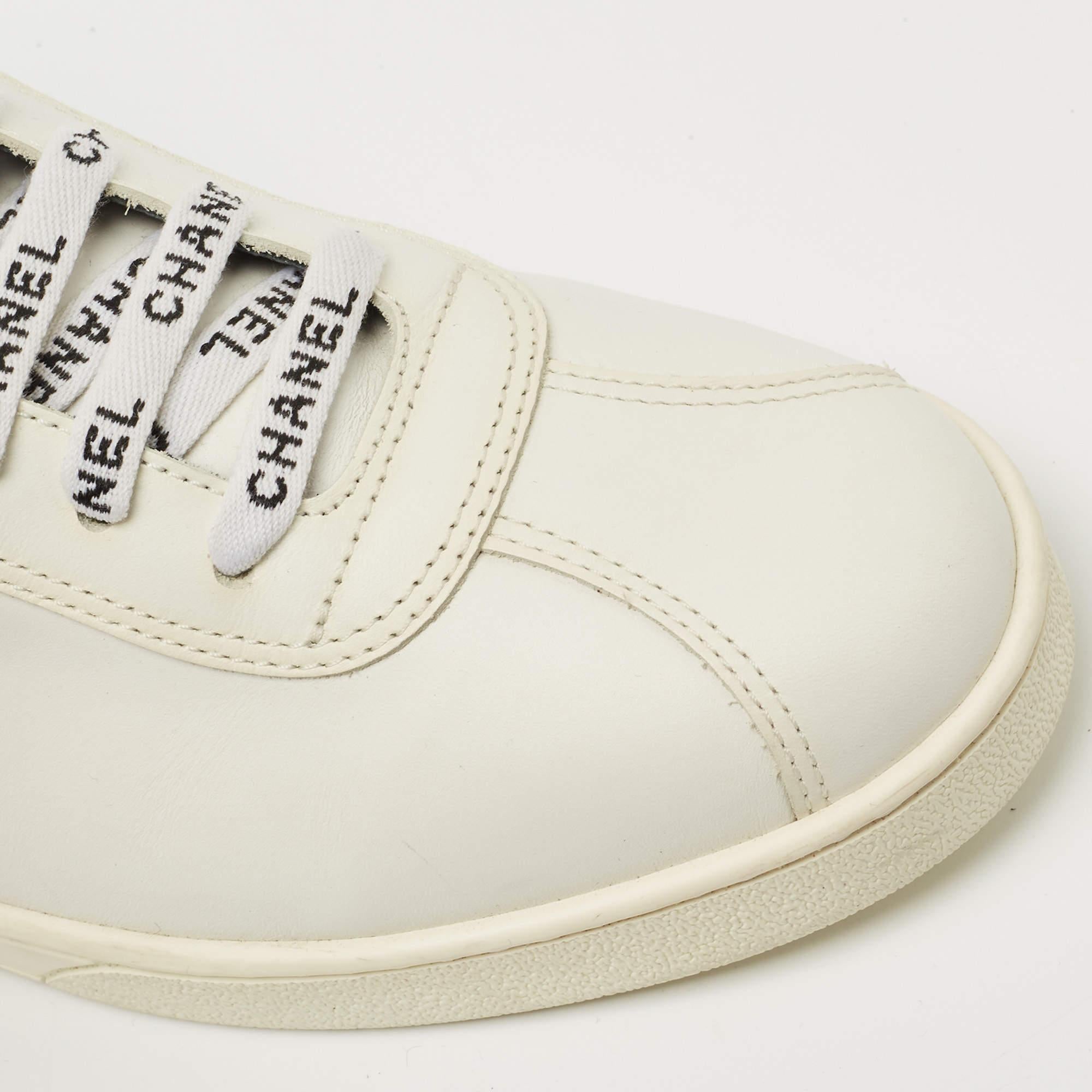 Chanel White Leather Interlocking CC Logo Low Top Sneakers Size 41.5 1