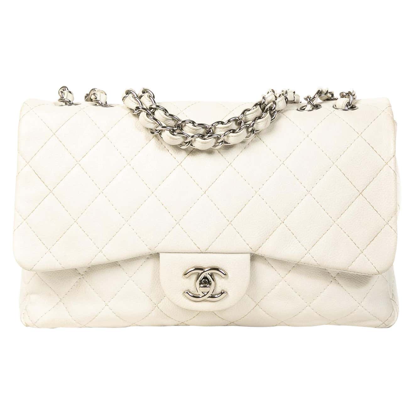 Chanel White Leather Jumbo Classic Single Flap Bag at 1stDibs | chanel ...
