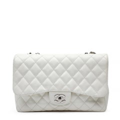 Chanel White Leather Jumbo Classic Single Flap Bag with Gold Hardware