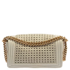 Chanel White Leather Medium Boy Braided Flap Bag
