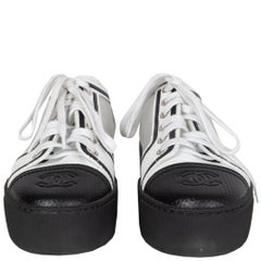 CHANEL white leather & MESH Platform Sneakers Shoes 37.5