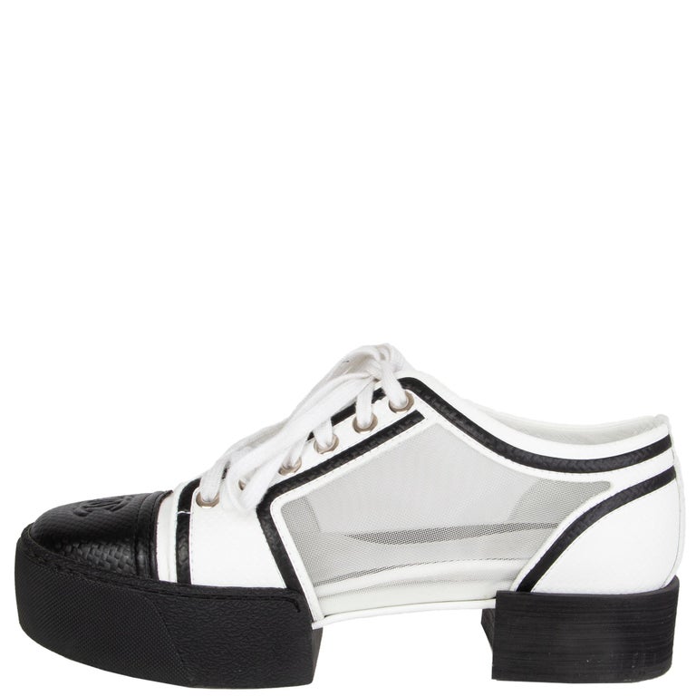 CHANEL white leather and MESH Platform Sneakers Shoes 37.5 at 1stDibs ...