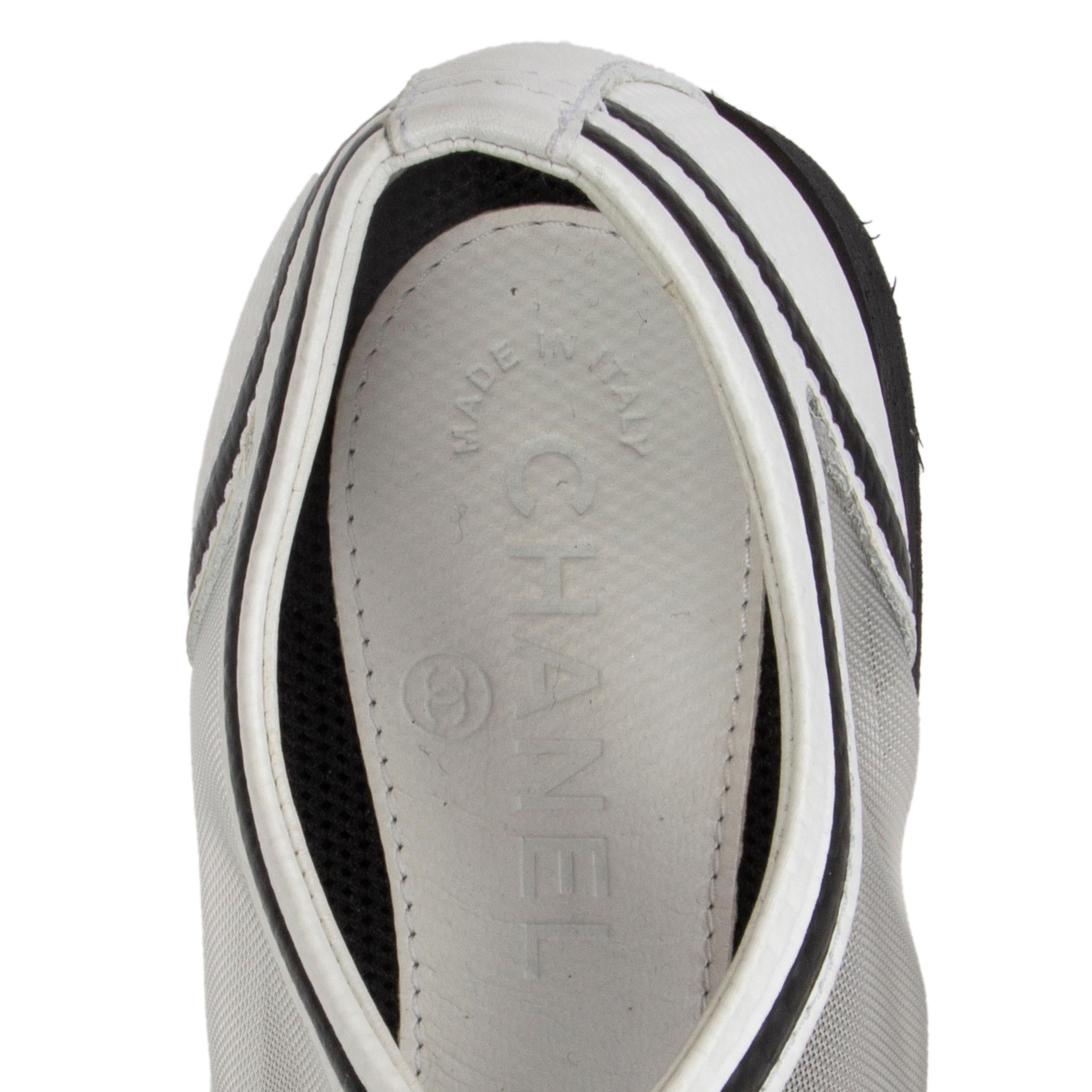 Gray CHANEL white leather & MESH Platform Sneakers Shoes 37.5