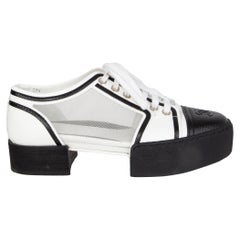 CHANEL white leather & MESH Platform Sneakers Shoes 37.5