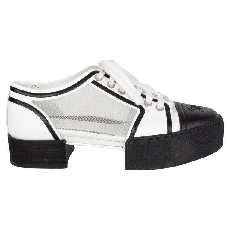 CHANEL white leather and MESH Platform Sneakers Shoes 37.5 at 1stDibs ...